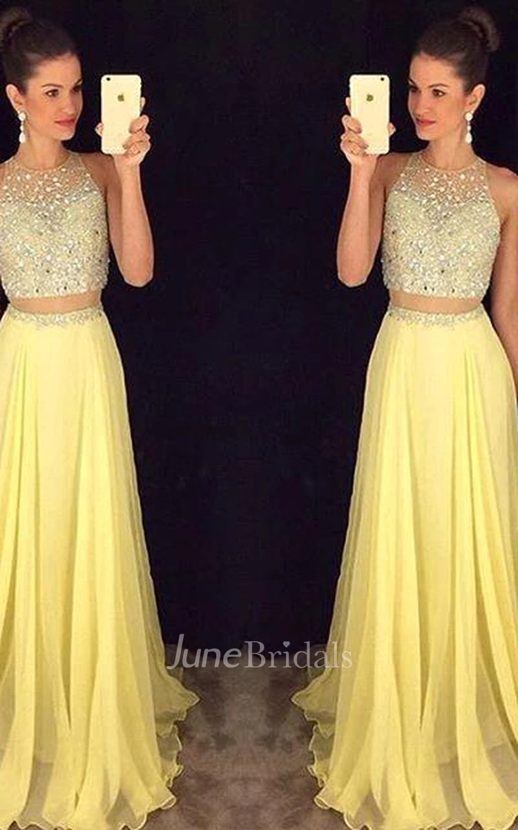 Gorgeous Beadings Sleeveless Prom Dress Long Chiffon Party Gowns