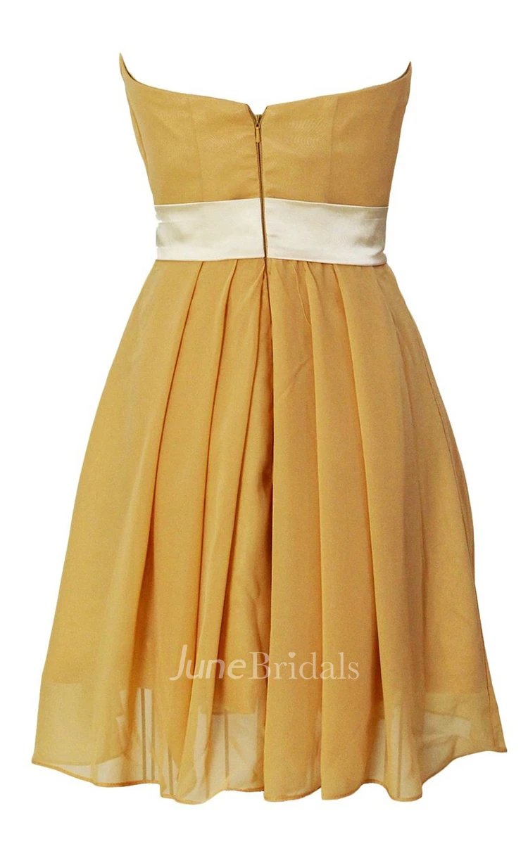 Pure Strapless Pleated Short Dress With Satin Band