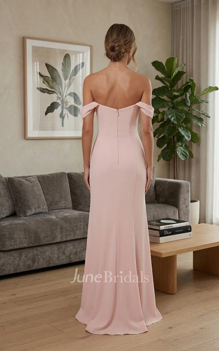 Simple Off-the-Shoulder Pink Evening Gown High Slit Formal Party Maxi Dress