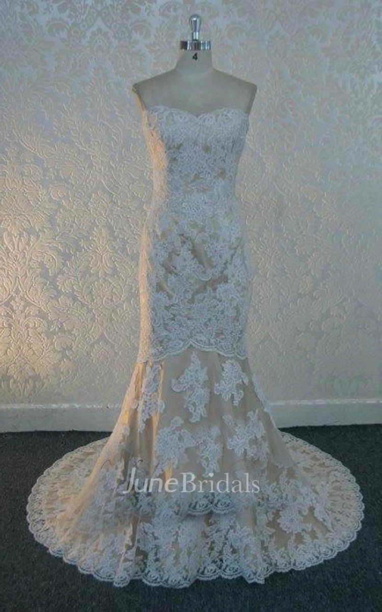Sweetheart Neck Sleeveless Mermaid Floor-Length Lace Wedding Dress