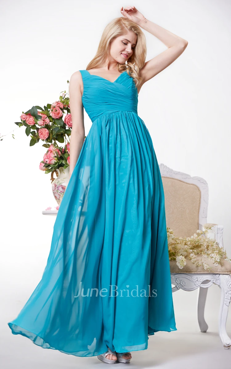 Graceful V-neck Chiffon Gown With Squared Back
