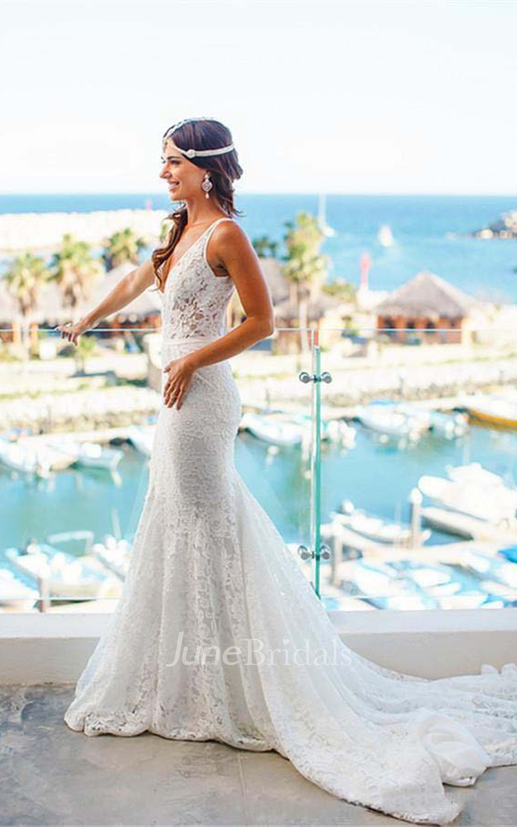 trumpet lace backless wedding dress