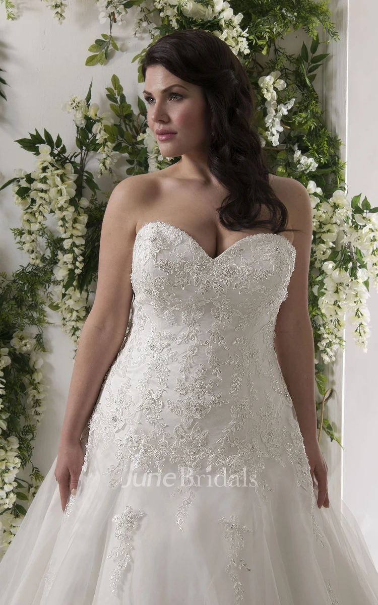 A-Line Sweetheart Lace&Tulle Plus Size Wedding Dress With Lace Up