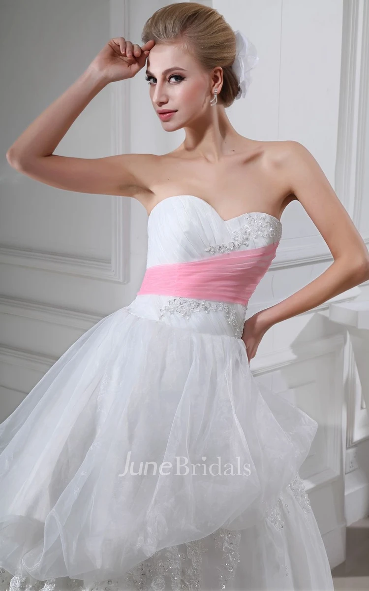Sweetheart Ruched A-Line Ball Gown With Appliques With Beading