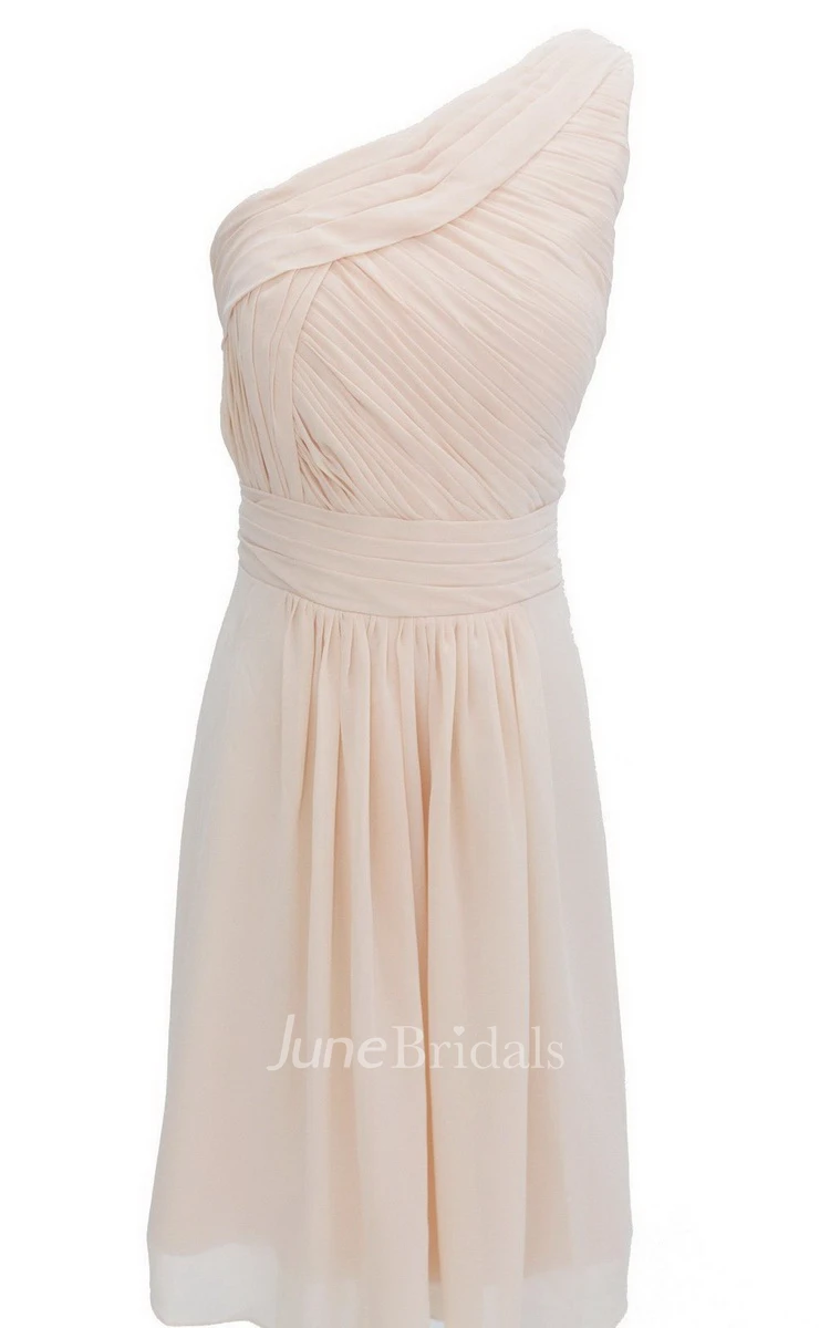 One-shoulder Ruched Chiffon A-line Short Dress With Band