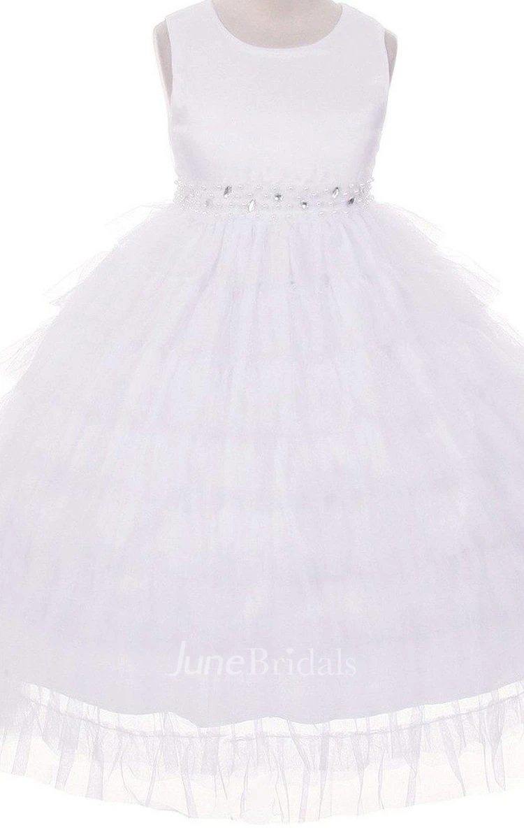 Sleeveless A-line Tiered Dress With Beadings and Sequins