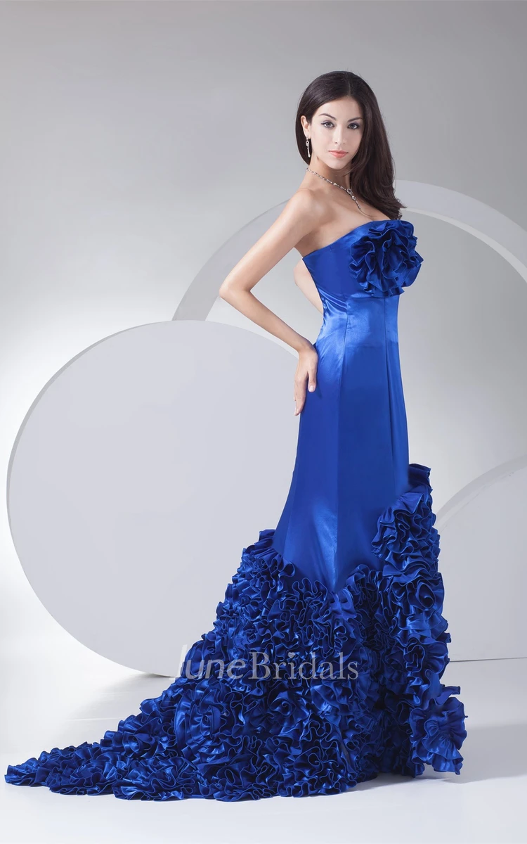 A-Line Floor-Length Gown with Ruffles and Brush Train