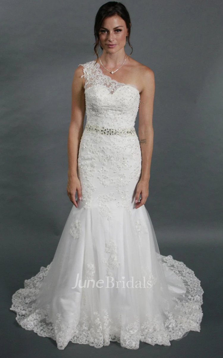 One Shoulder Mermaid Wedding Dress With Crystal Beading