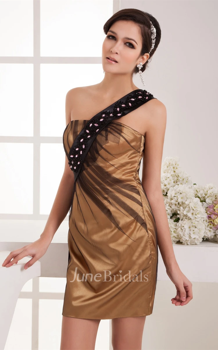Sleeveless Body-Fitting Short Dress with Beading and Single Strap