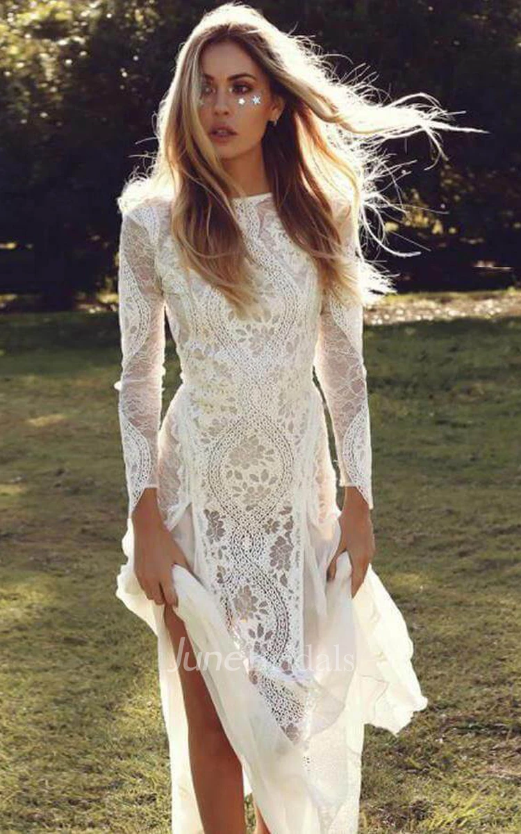 Boho long lace dress hotsell