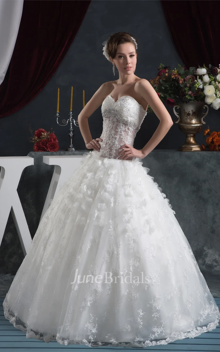 Sweetheart Lace Ball Gown with Beading and Illusion Waist