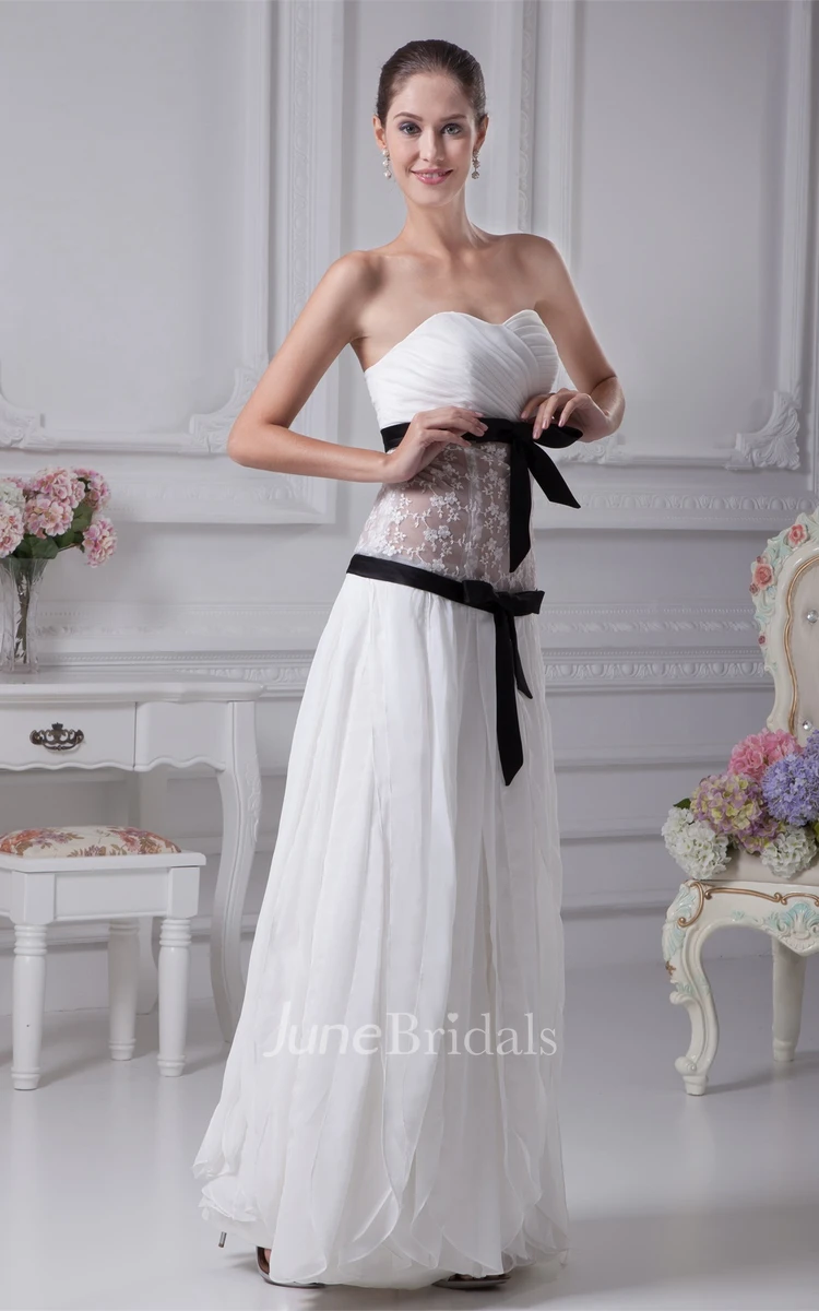 Sweetheart Criss-Cross Draped Long Dress with Bow and Illusion Waist