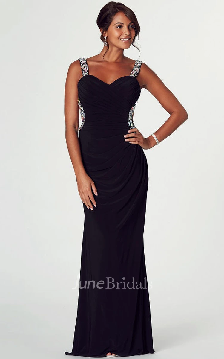 Sheath Straps Floor-Length Beaded Chiffon Prom Dress With Backless Style And Side Draping