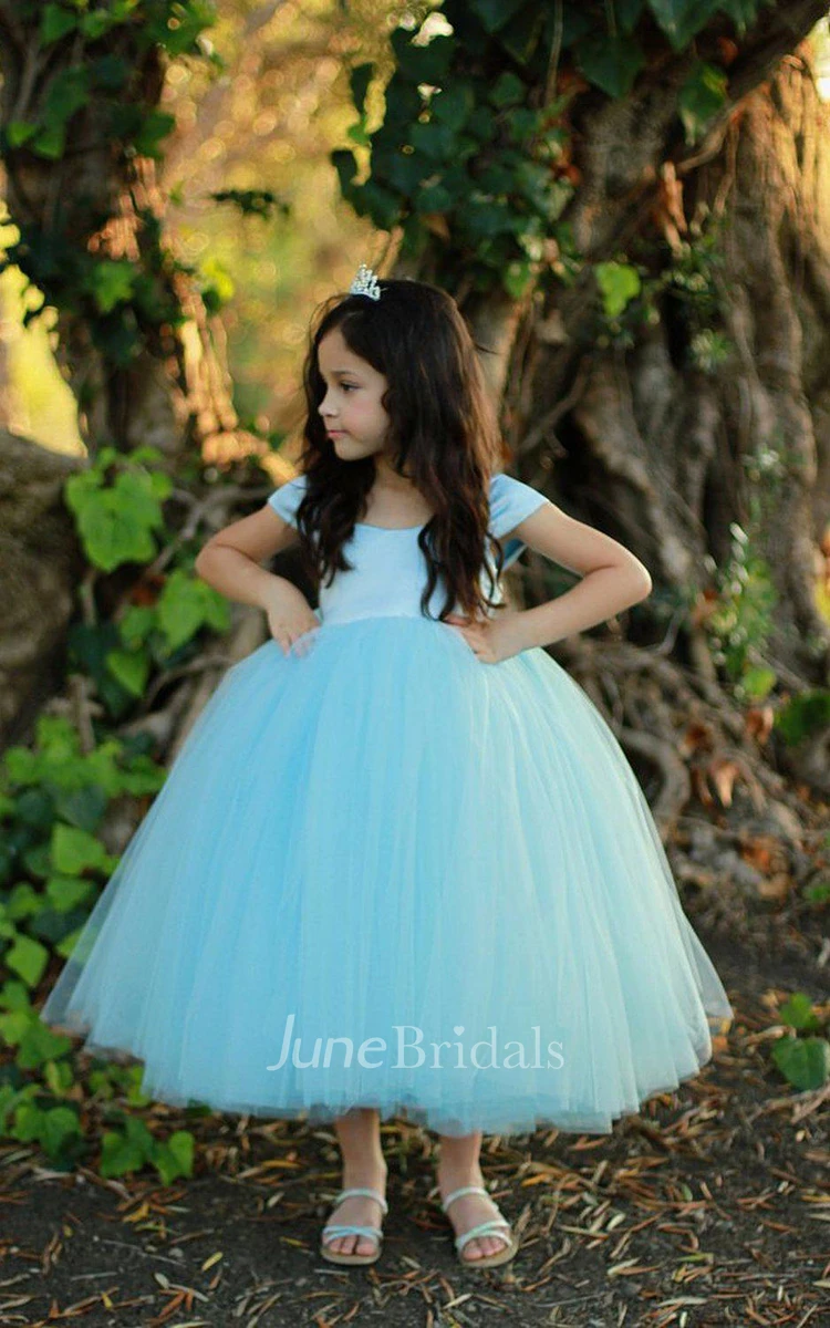 Cap-sleeved A-line Tulle Dress With Pleats