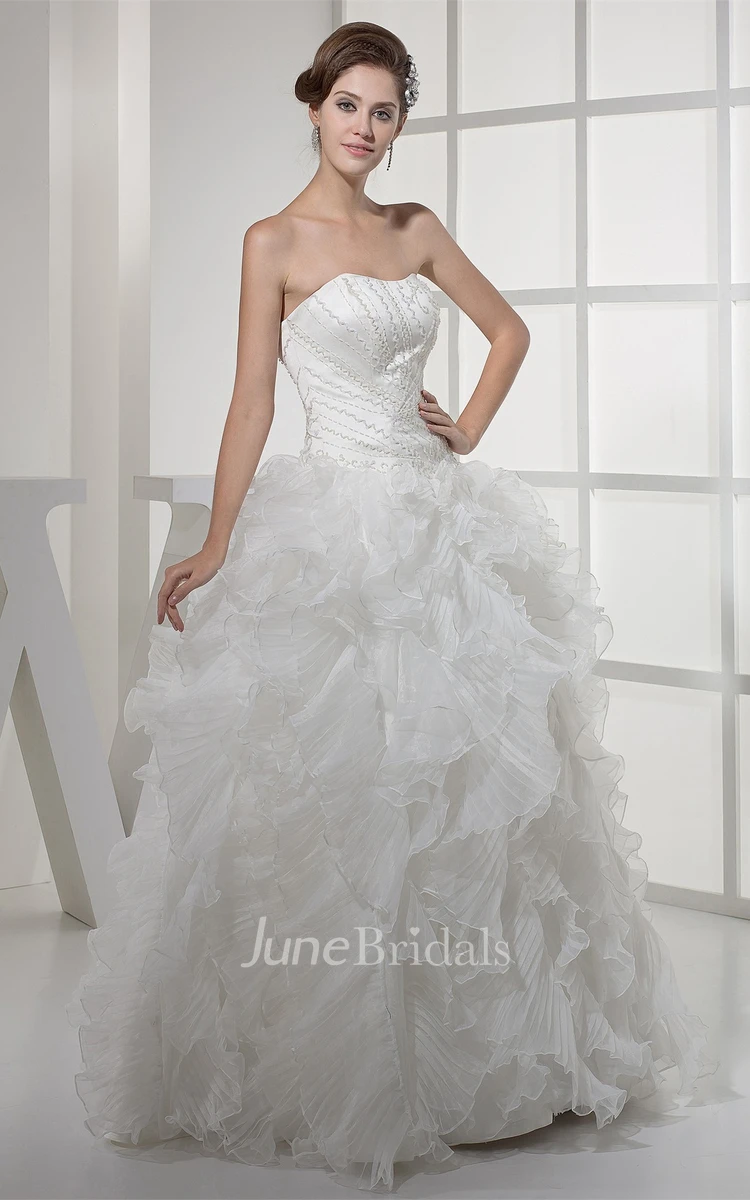 Sweetheart Satin Bodice Ball Dress with Ruffles and Embellishment