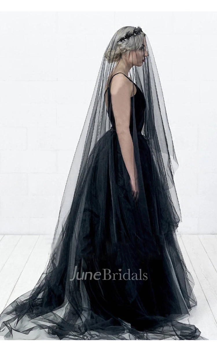 Simple Korean Style Bride Black Soft Tulle Veil 