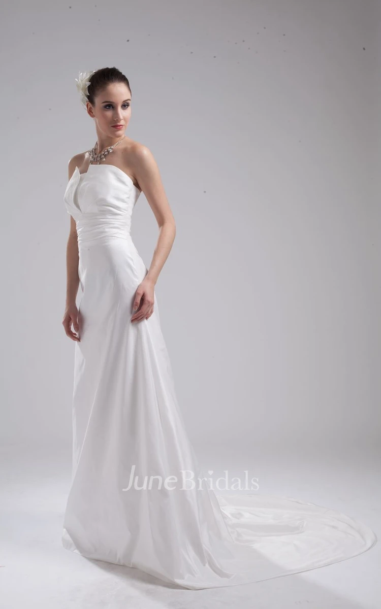 Strapless A-Line Dress With Ruched Waist and Brush Train