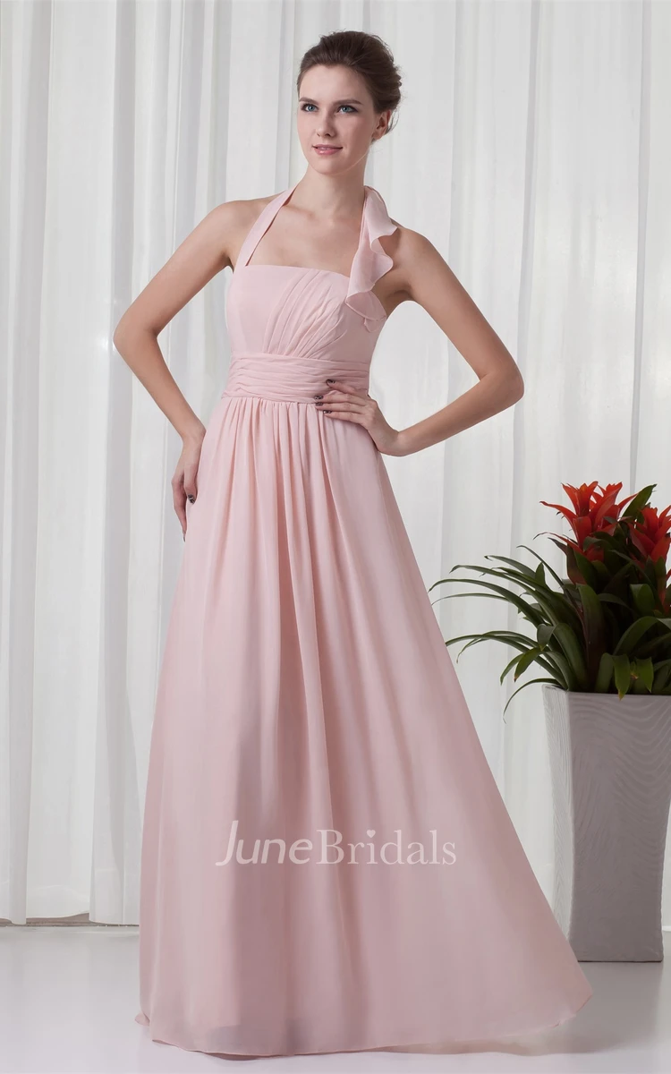 Chiffon Floor-Length Pleated Dress with Halter