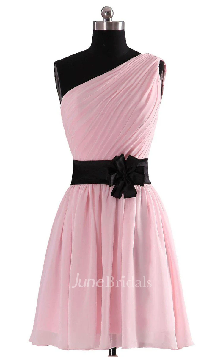Modern One-shoulder Short Dress With Floral Belt
