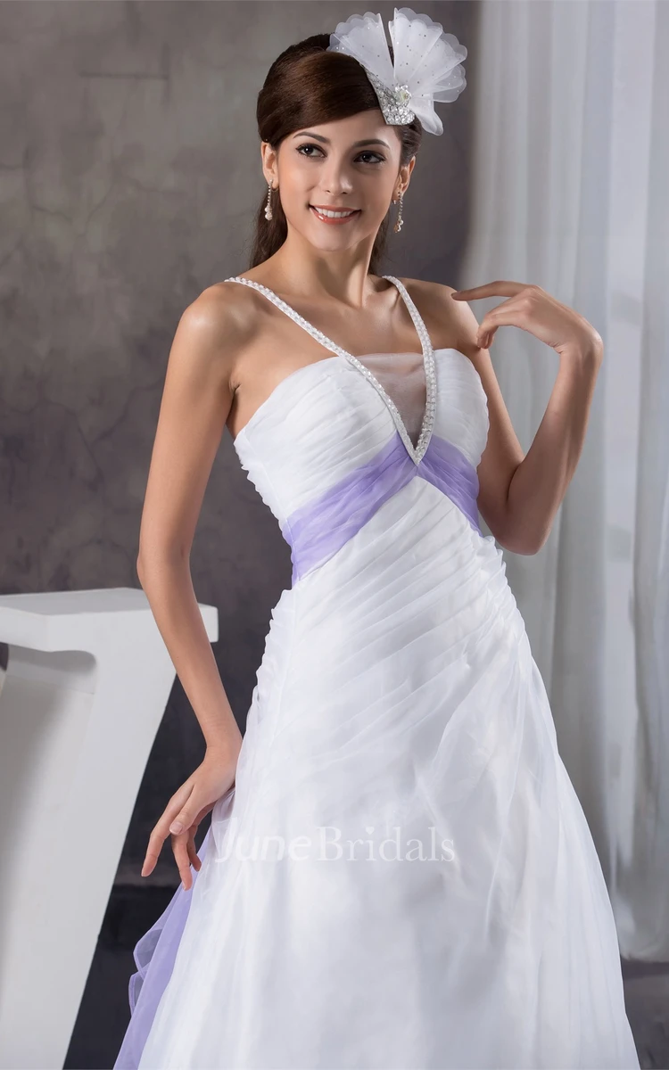Sleeveless Ruched A-Line Gown with Beading and Court Train
