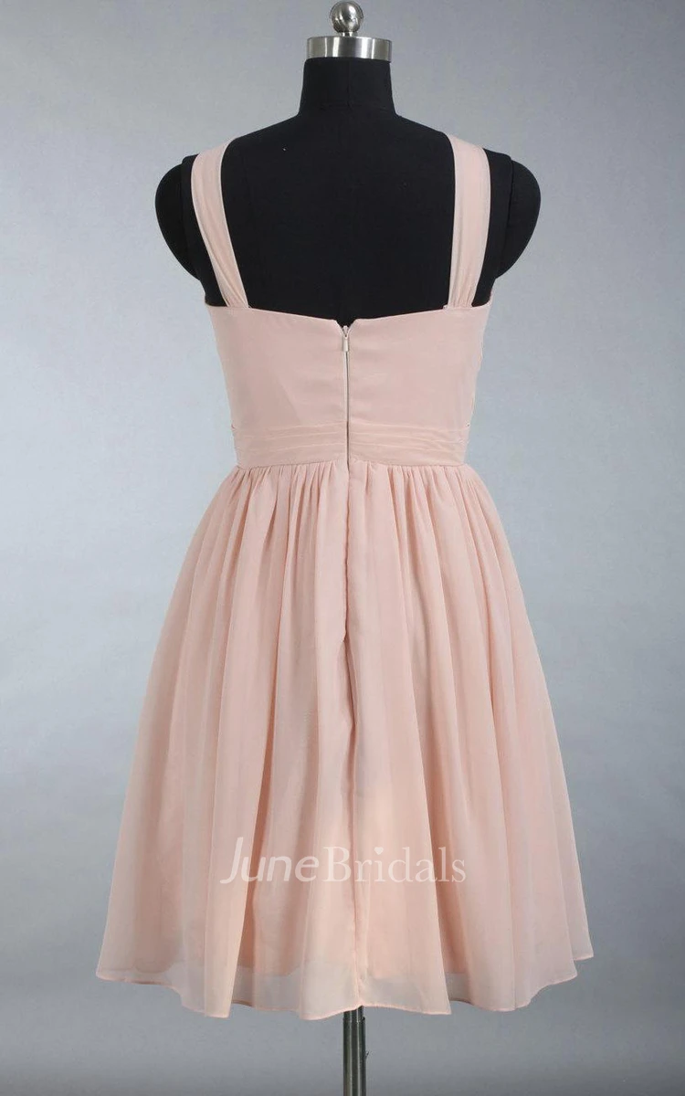 Junior Knee Length Pearl Pink Chiffon Bridesmaid Dress