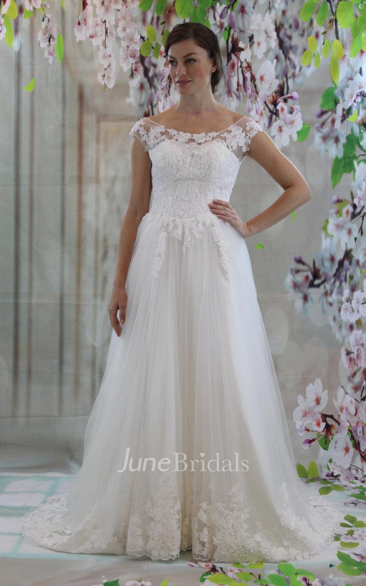 Boat neck cap sleeve wedding outlet dress