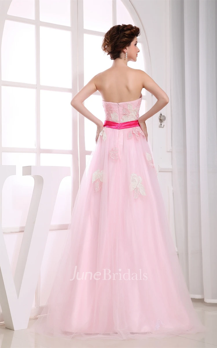 Blushing Sweetheart A-Line Dress with Appliques and Tulle Overlay