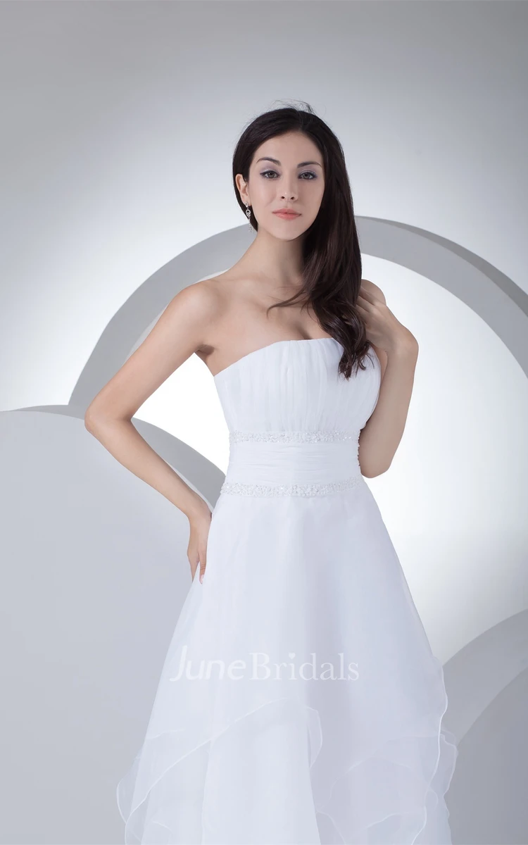 Strapless Ruffled A-Line Gown with Stress and Ruched Waist