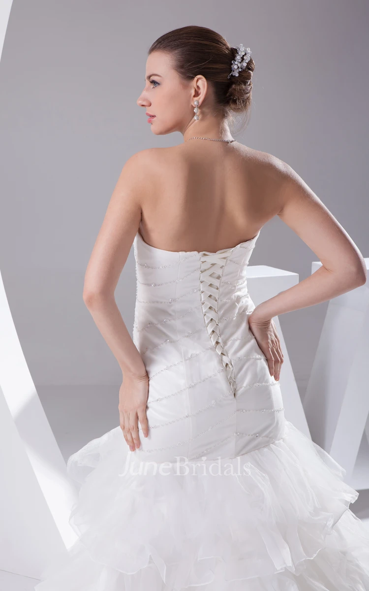 Strapless A-Line Tulle Dress With Ruffles and Beading