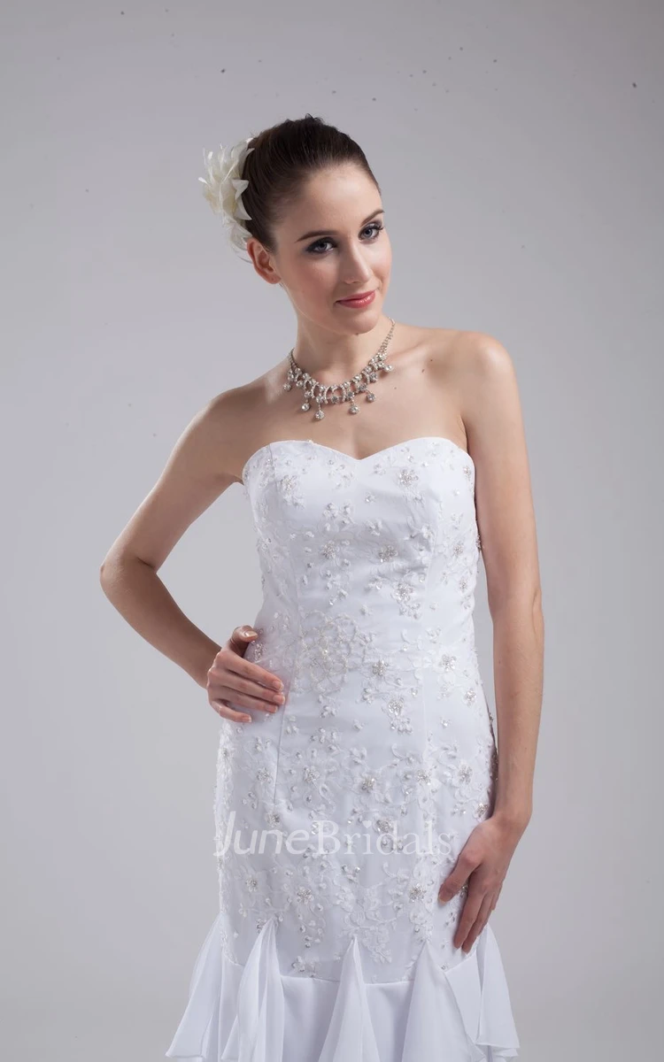 Strapless Sheath Dress With Beaded Bodice and Cascading Ruffles