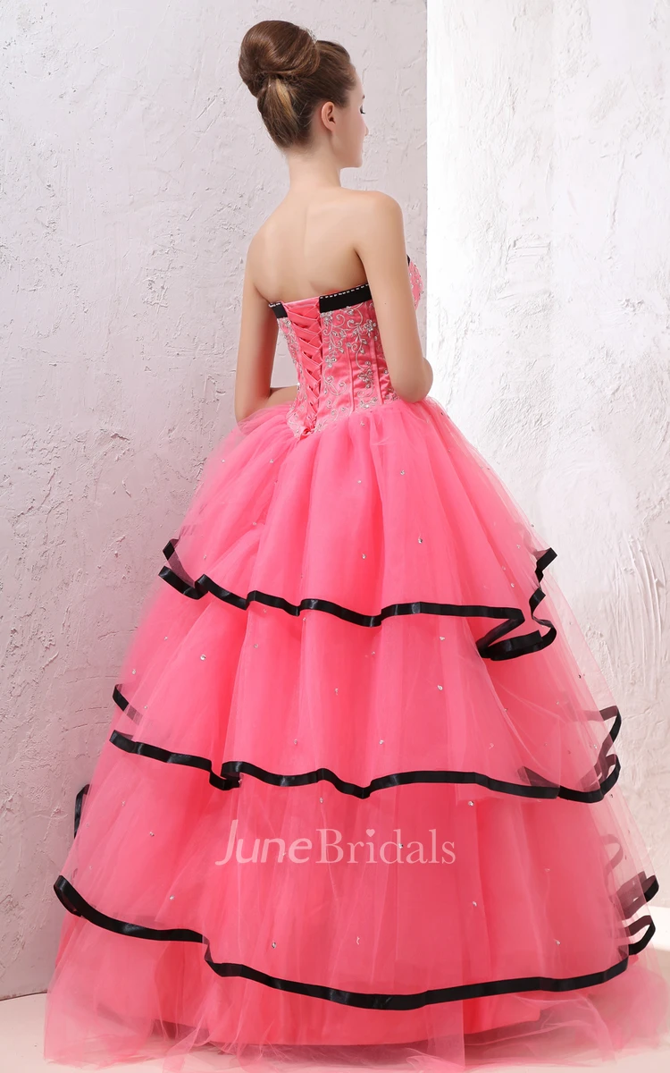 A-Line Sweetheart Sleeveless Ball Gown With Black Hem And Beaded Bodice