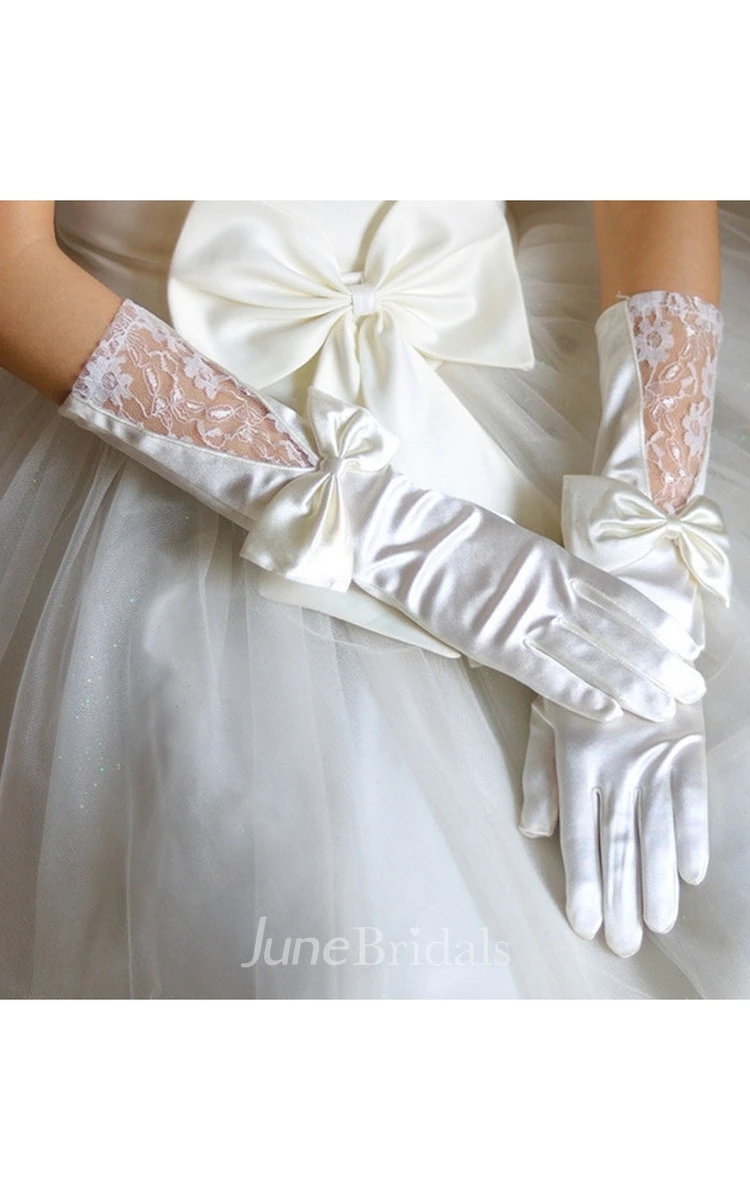 Long Stretch Satin Large Bowknot Gloves