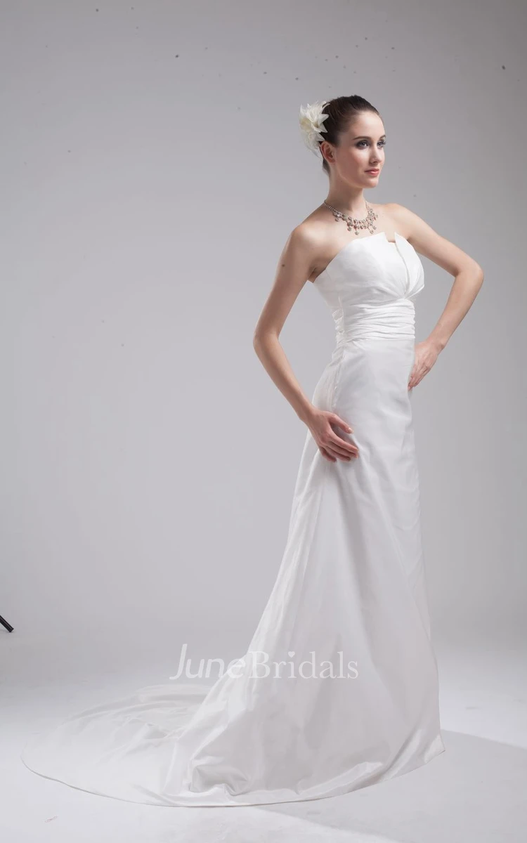 Strapless A-Line Dress With Ruched Waist and Brush Train