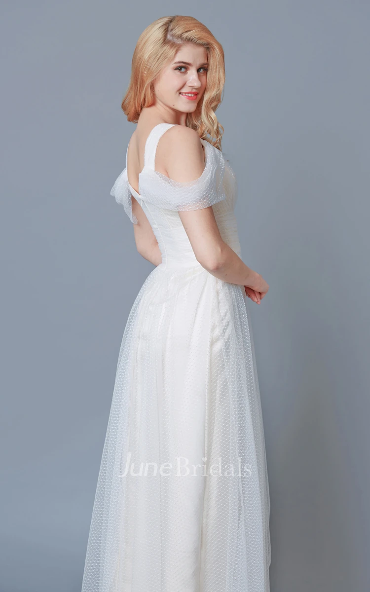 A-line Ruched Empire Waist Long Tulle Dress With Draping