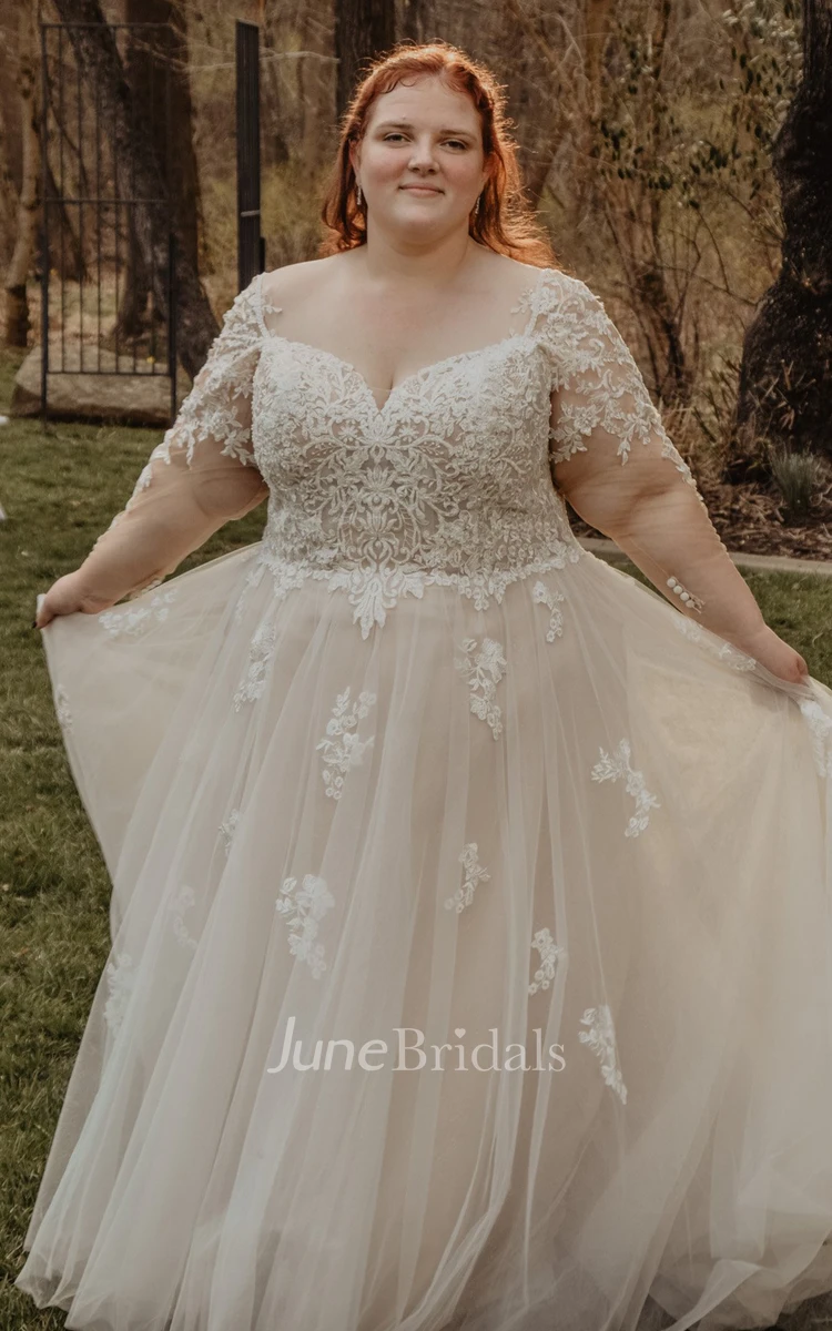 A-Line Off-the-shoulder Lace Modern Wedding Dress With Illusion Sleeves And Appliques