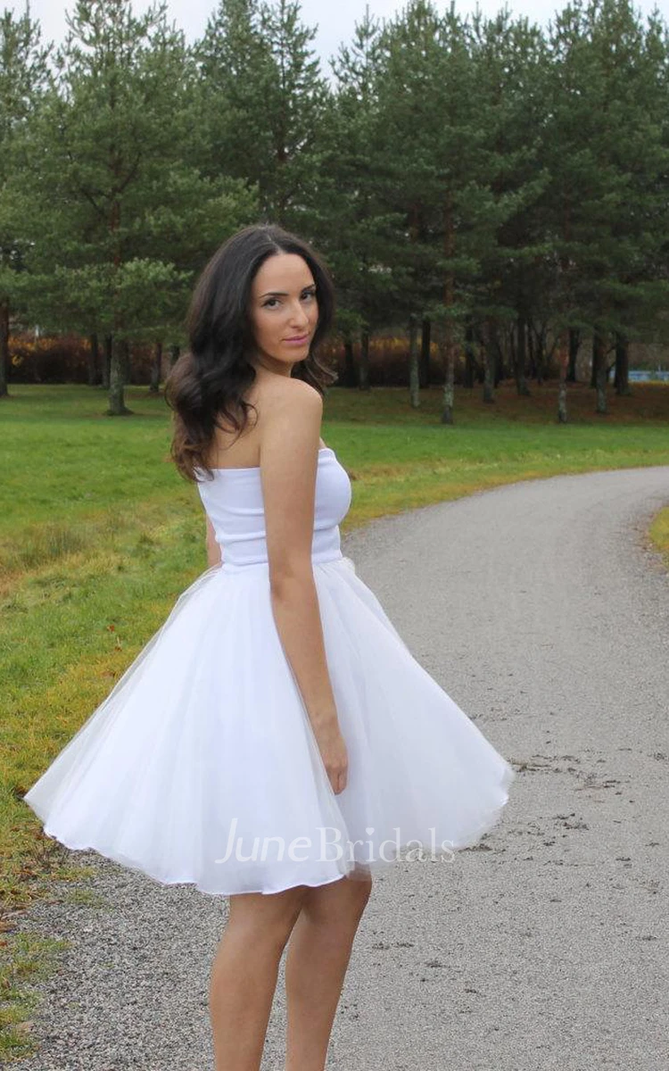 Strapless Short A-Line Tulle Wedding Dress With Pleats
