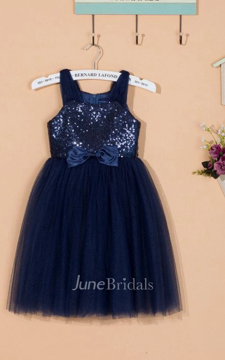 Sequins Bodice A-line Short Tulle Dress With Bow