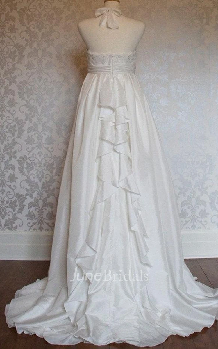 Halter Backless Long Chiffon Wedding Dress With Sequins And Ruffles