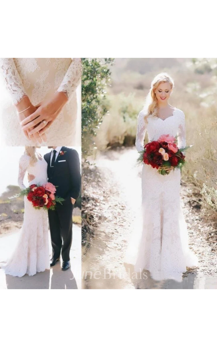 Lace Long Sleeve Country V-neck Elegant Garden Wedding Dresses