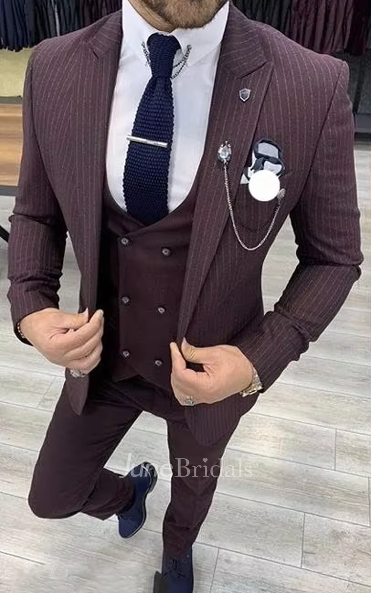 2025 Charming 3 Piece Men's Wedding Suits Classic Formal Slim Fit Striped Business Suits Blazer Jacket Vest Pants