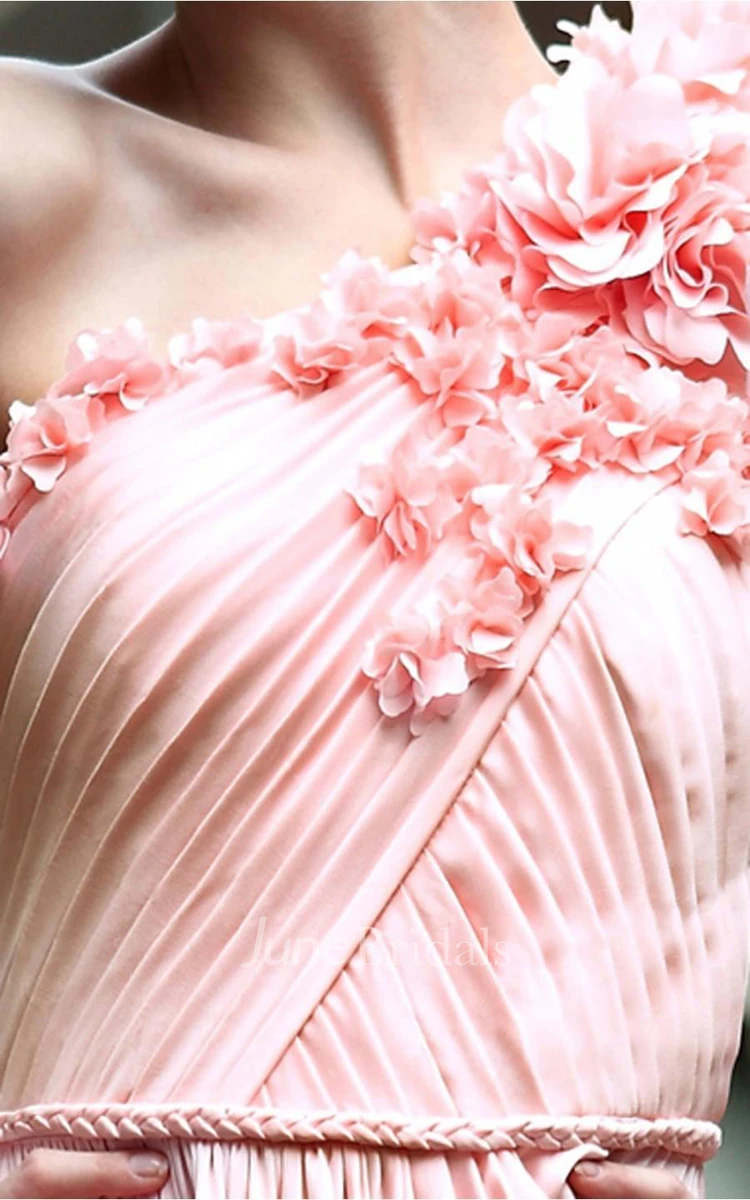 Pink A-line Floor-length One Shoulder Dress