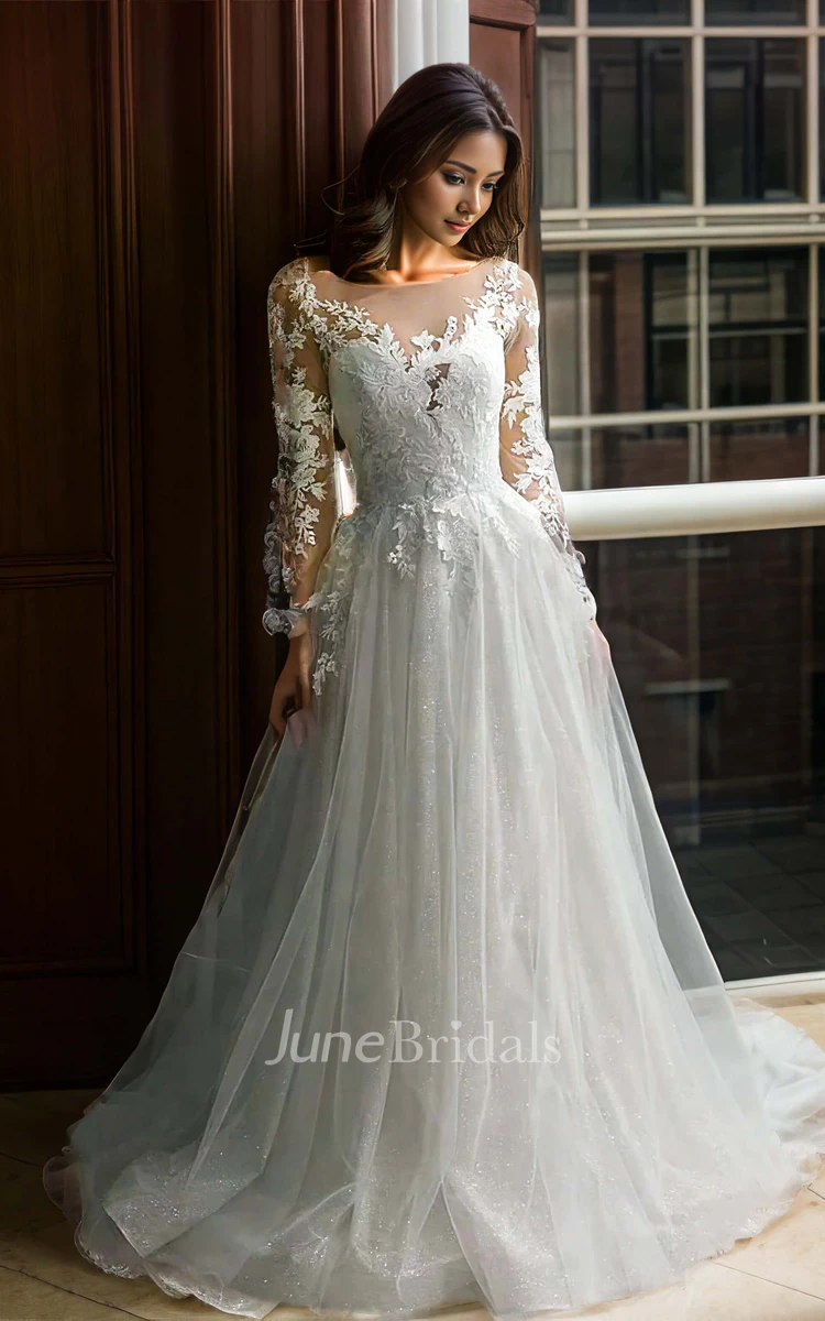 Elegant V Neck Illusion Lace Vintage A-Line Wedding Dress Luxury