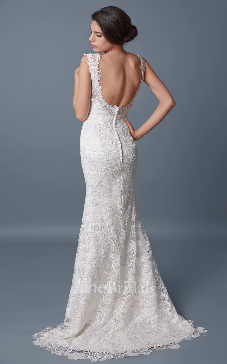 Backless Fit and Flare Lace Long Wedding Dress