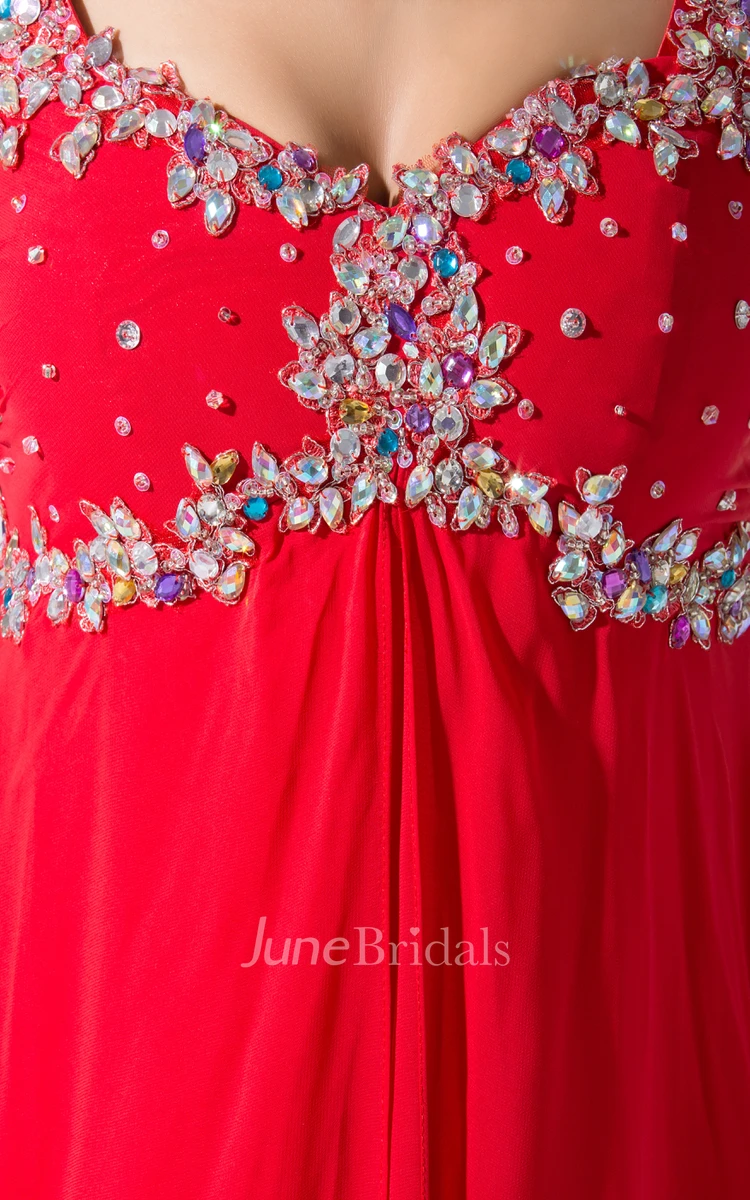 Sleeveless Empire Chiffon Long Dress With Colorful Beading