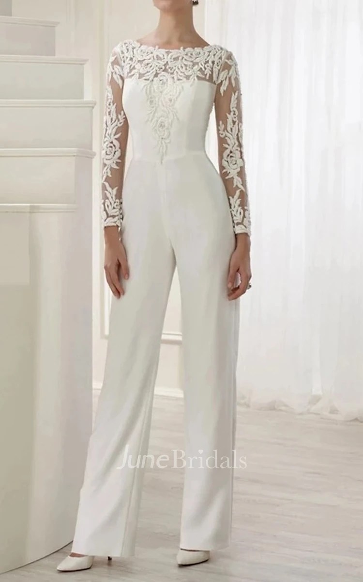 Sexy Sheath Jumpsuits Wedding Dresses Plus Size Women Modern Pants Suit  Lace Bridal Gown With Detachable Train Robe De Mariée - AliExpress