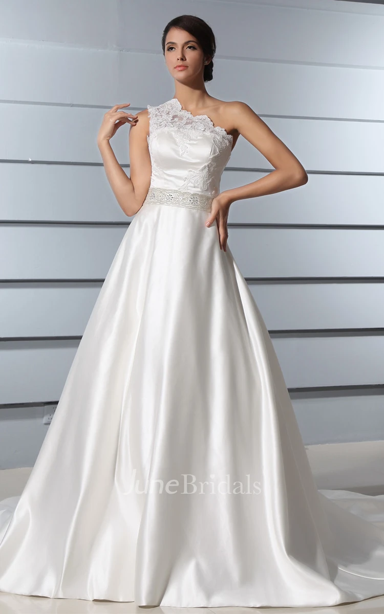 A-Line Asymmetrical One-Shoulder Dress With Bodice And Chapel Train