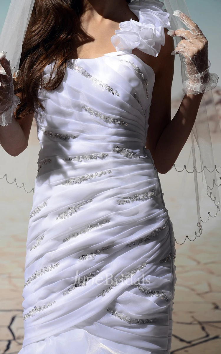 One-Shoulder Ruched Mermaid Dress With Beading and Ruffles