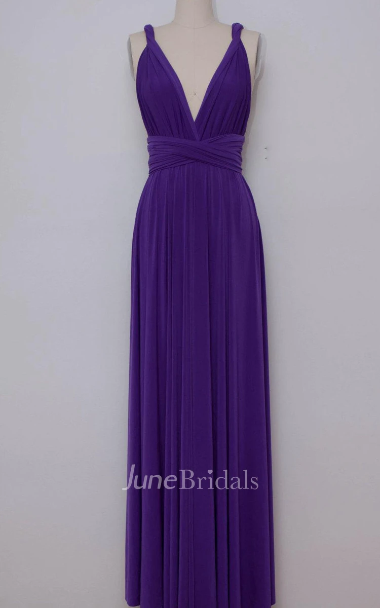 Purple Floor Length Infinity Convertible Formal Multiway Wrap Dress