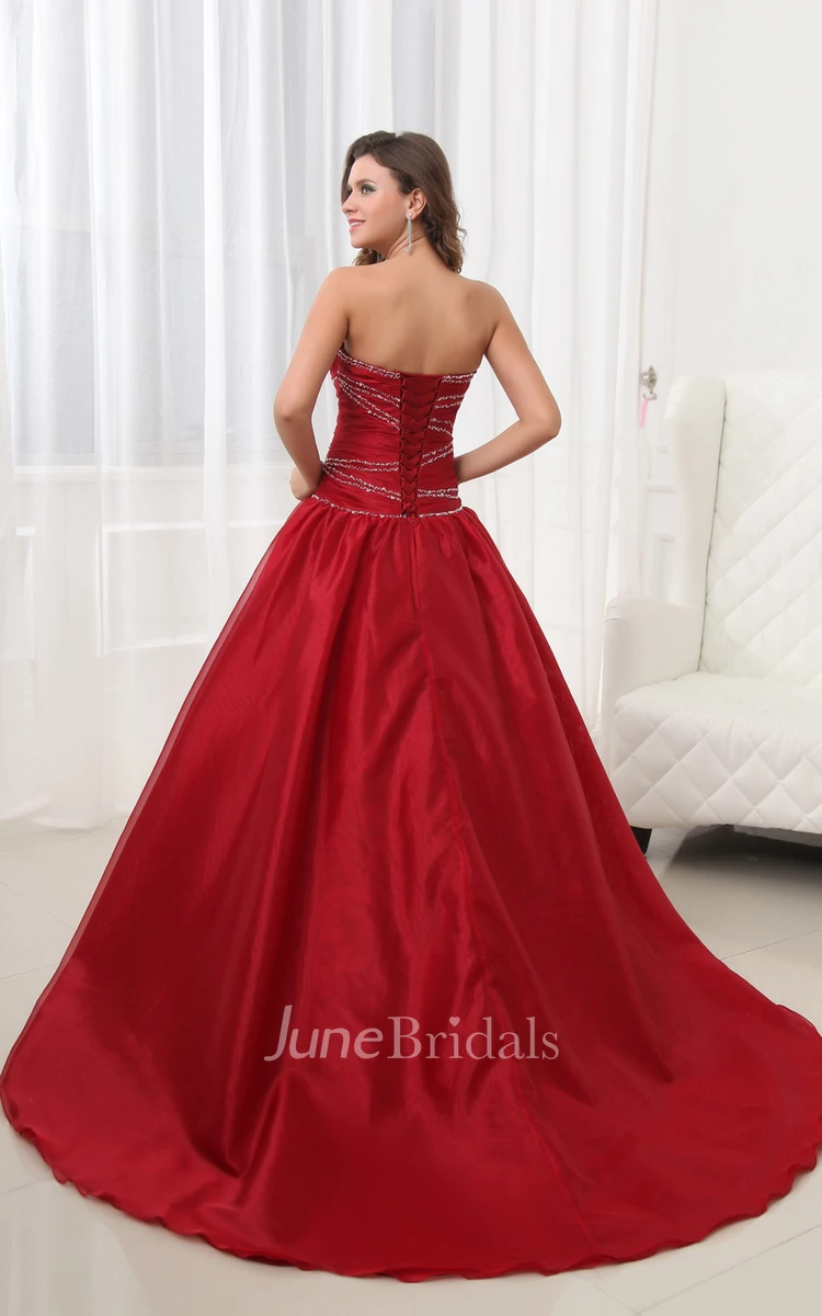 A-Line Ruby Sweetheart Sleeveless Dress With Draping And Ruching