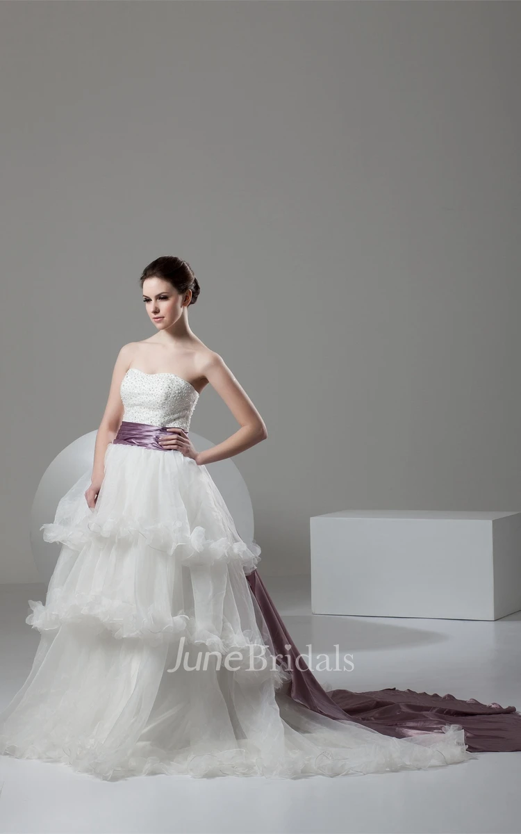 Strapless Tiered A-Line Ball Gown with Stress and Ruffles